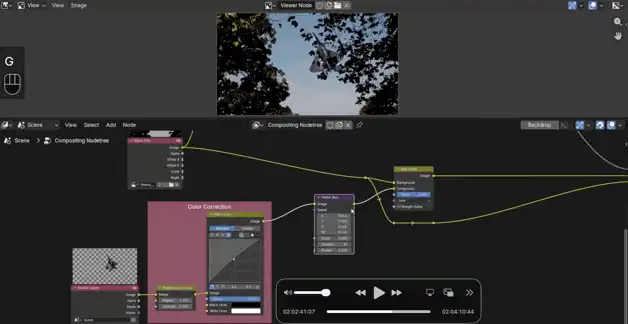Vector blur being wired up in the Blender compositor