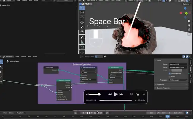 A procedural mining laser effect built with geometry nodes