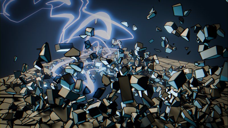 Finished Grease Pencil lightning effect rendered over a shattering wall