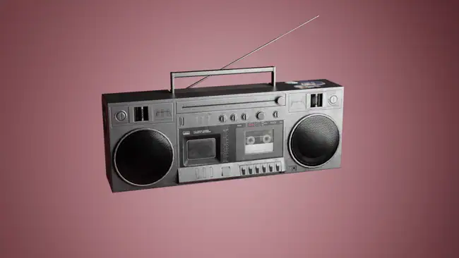 A boombox lit with a three point lighting rig in Blender