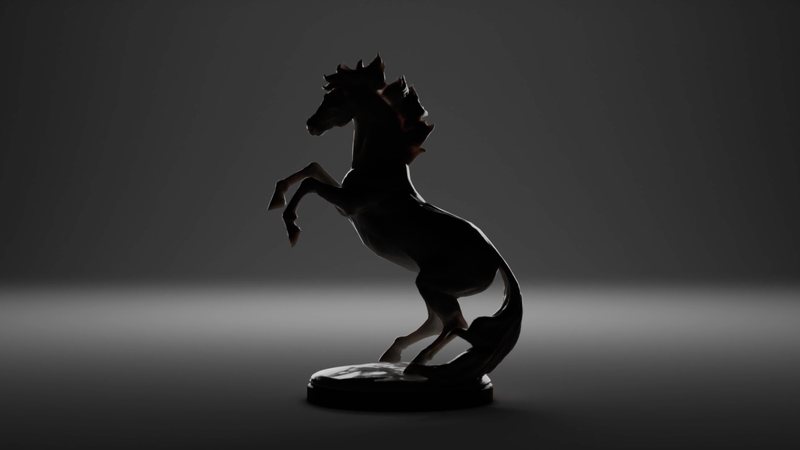 A horse statue demonstrating ambient and silhouette lighting