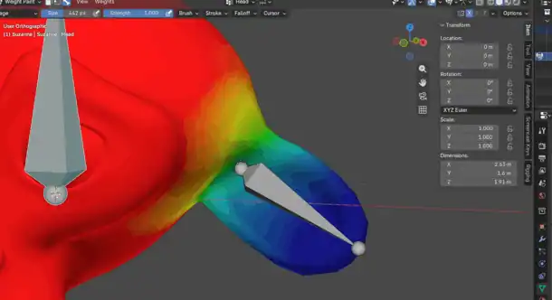 Weight painting a joint on the monkey head in Blender