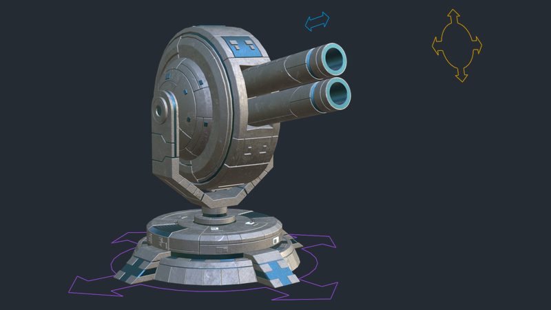 Tracking gun turret rig using rotation constraints