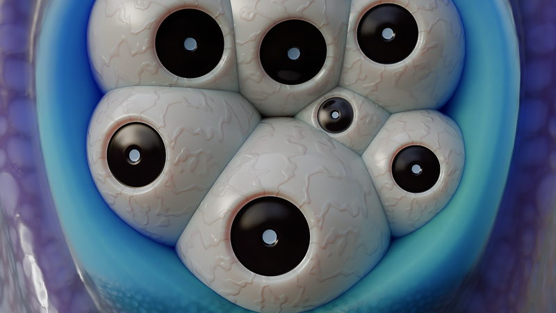 Texture painted eyes on the alien creature with procedural veins