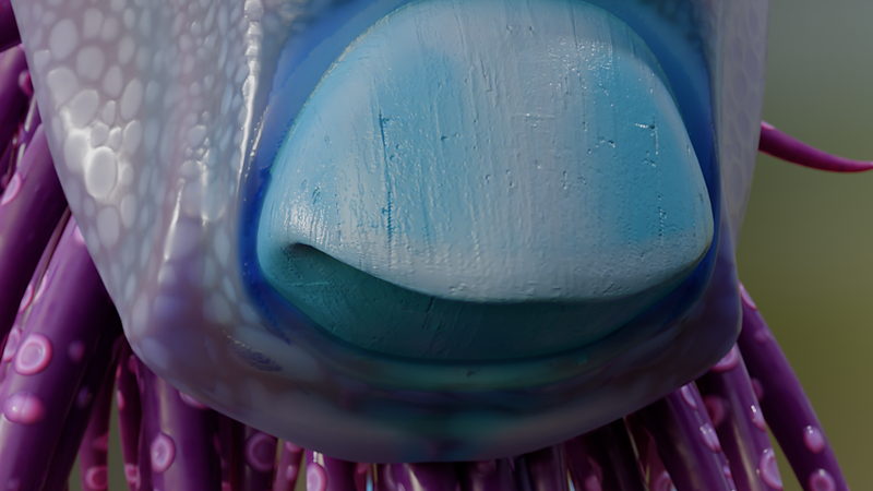 Organic procedural texture on the alien creature's mouth and tentacles