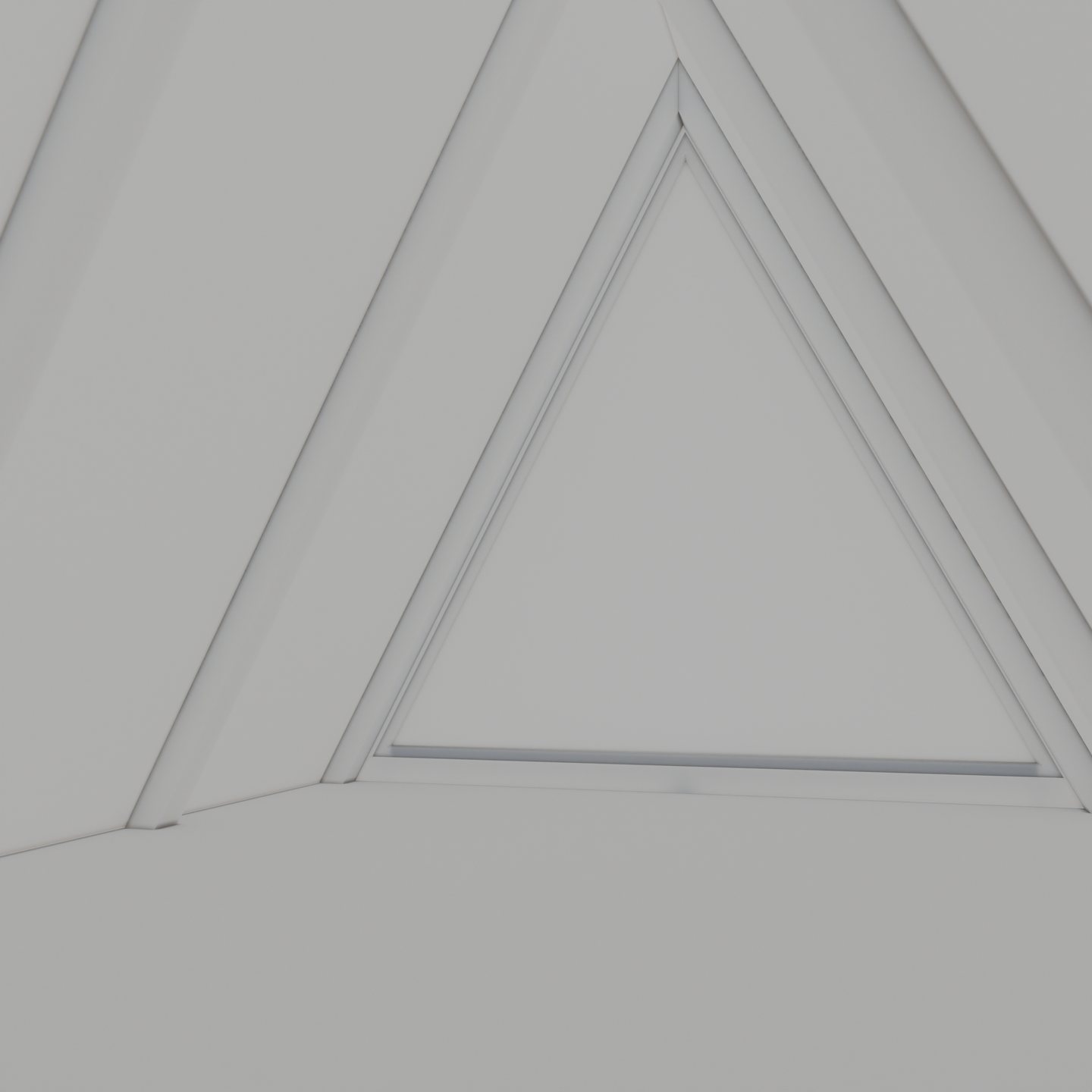 Untextured clay render of the A-frame cabin interior